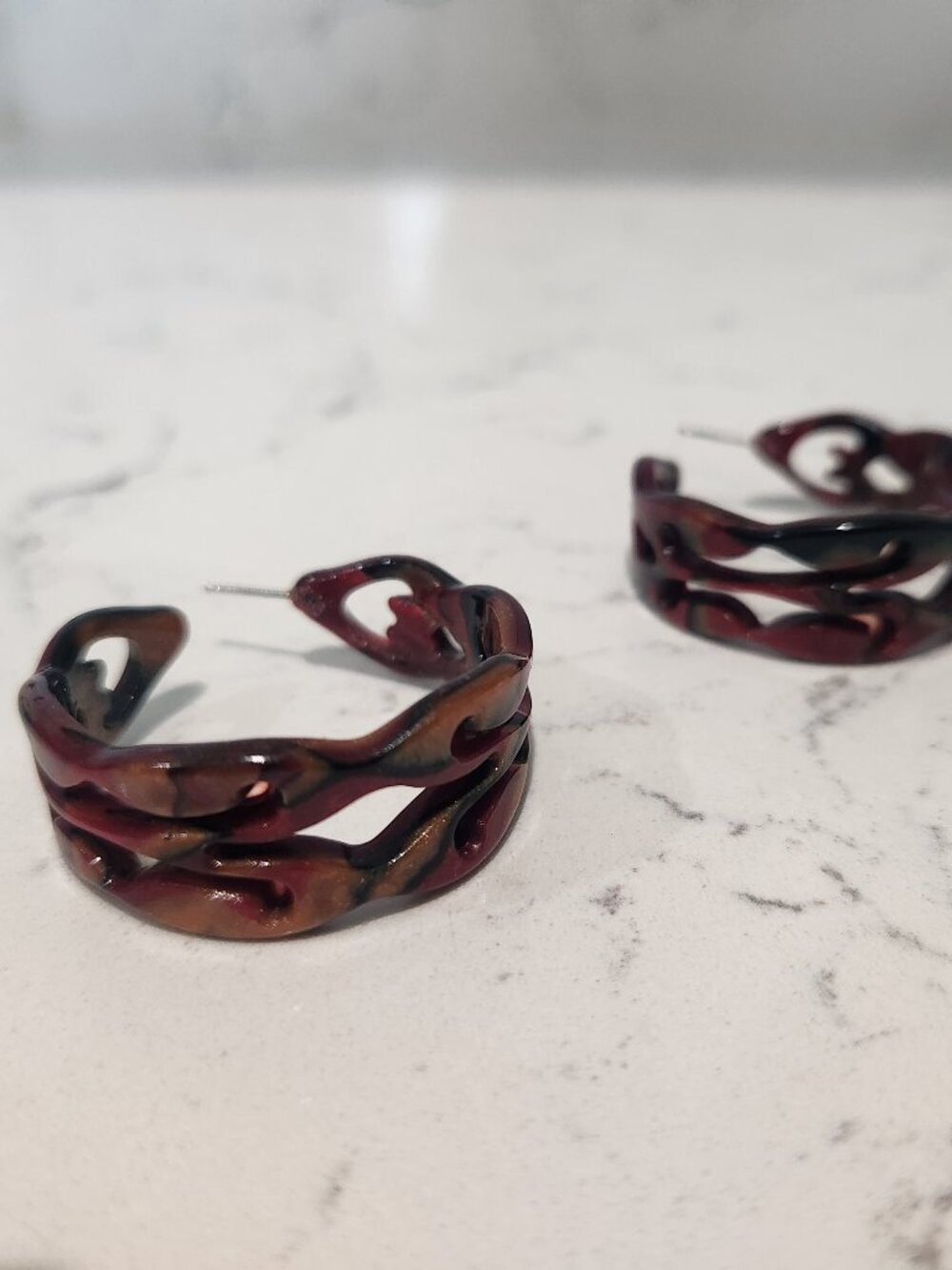 Red and Black Acrylic Hoop Earrings
